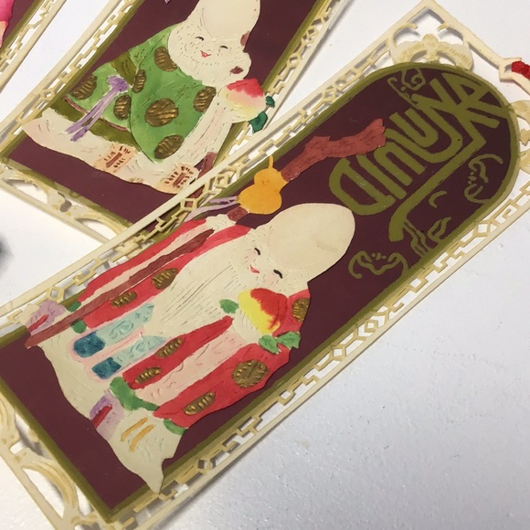 Antique Japanese handmade bookmark set satin boxed paper art box of 6 crafted - Picture 4 of 14